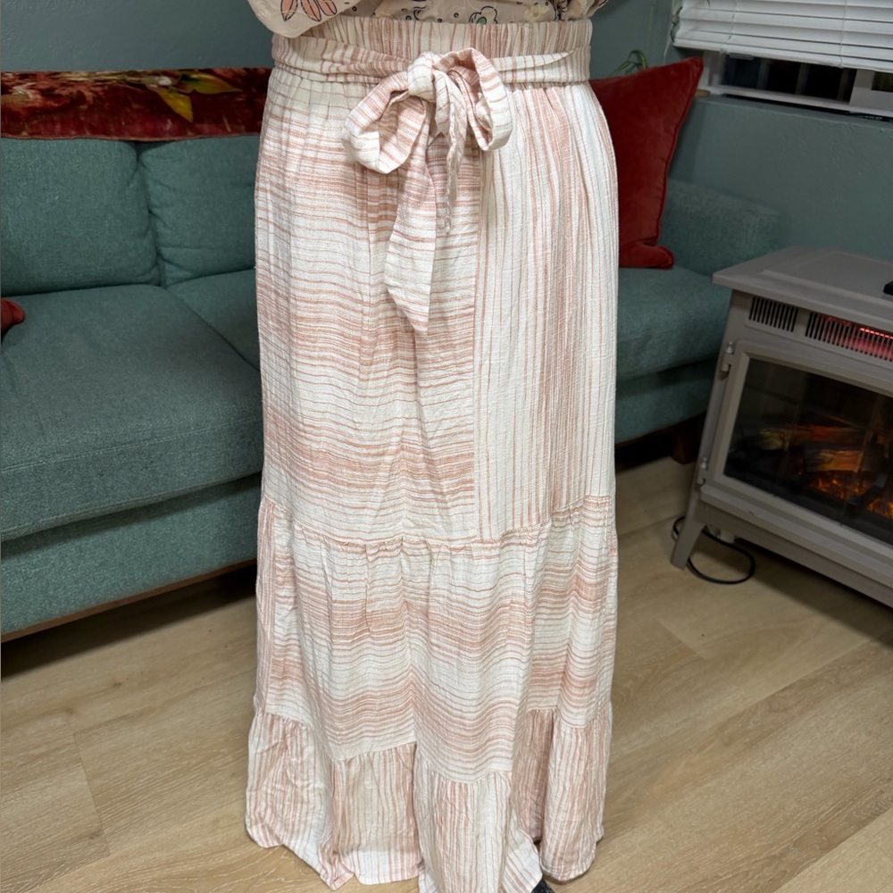 Splendid Peach and Cream Striped maxi patchwork belted skirt Small